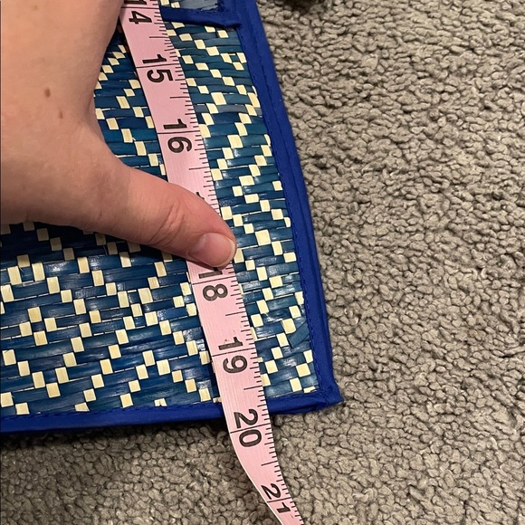 Blue and Cream Geometric Beach Summer Woven Tote Bag NWT - Picture 8 of 9